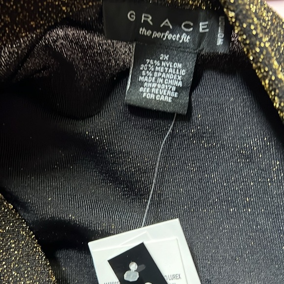 Grace Drape Neck Gold Black Blouse - Picture 5 of 6